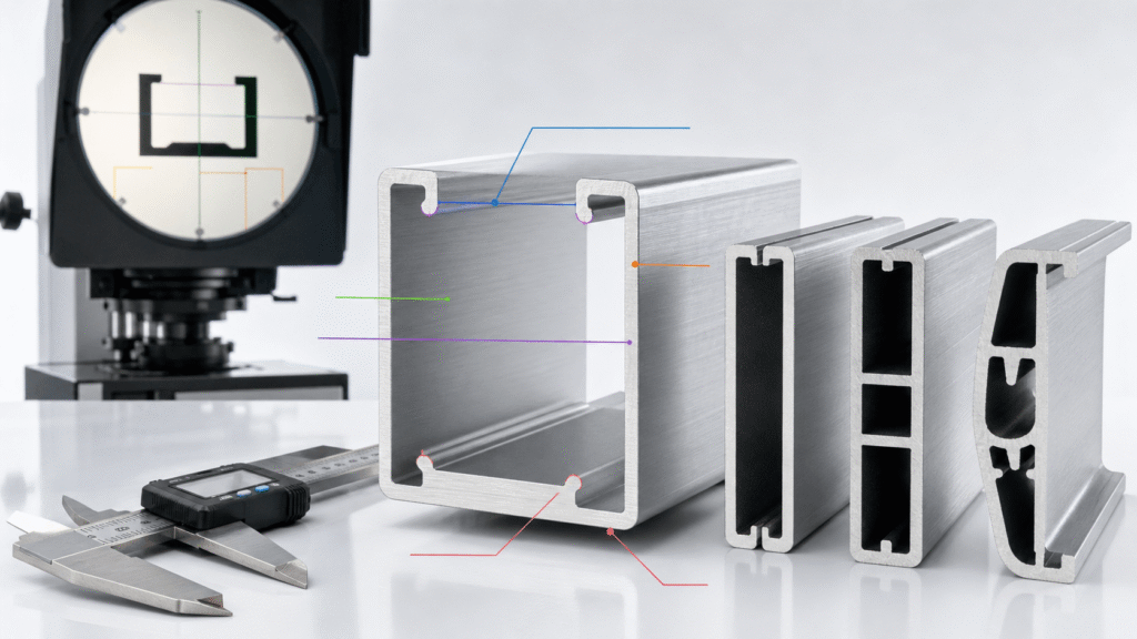 Aluminum channel extrusion dimensions, features, and tolerance inspection