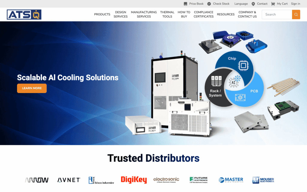 Advanced Thermal Solutions homepage presenting scalable AI cooling solutions