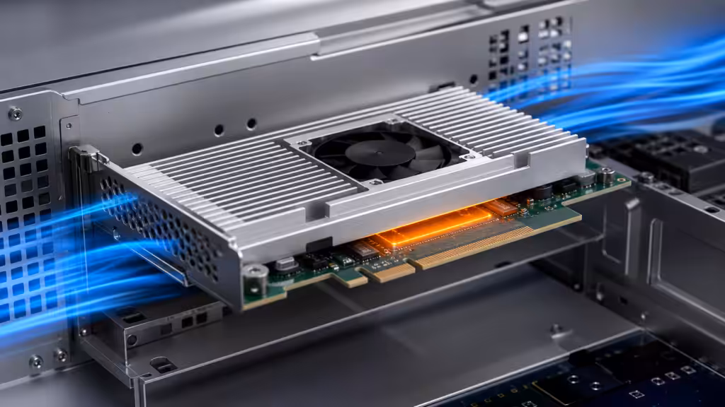 PCIe extruded aluminum fansink for low profile precision cooling in server expansion cards