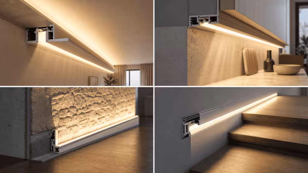 LED aluminum profile beam directions for ambient, task, accent, and guidance lighting