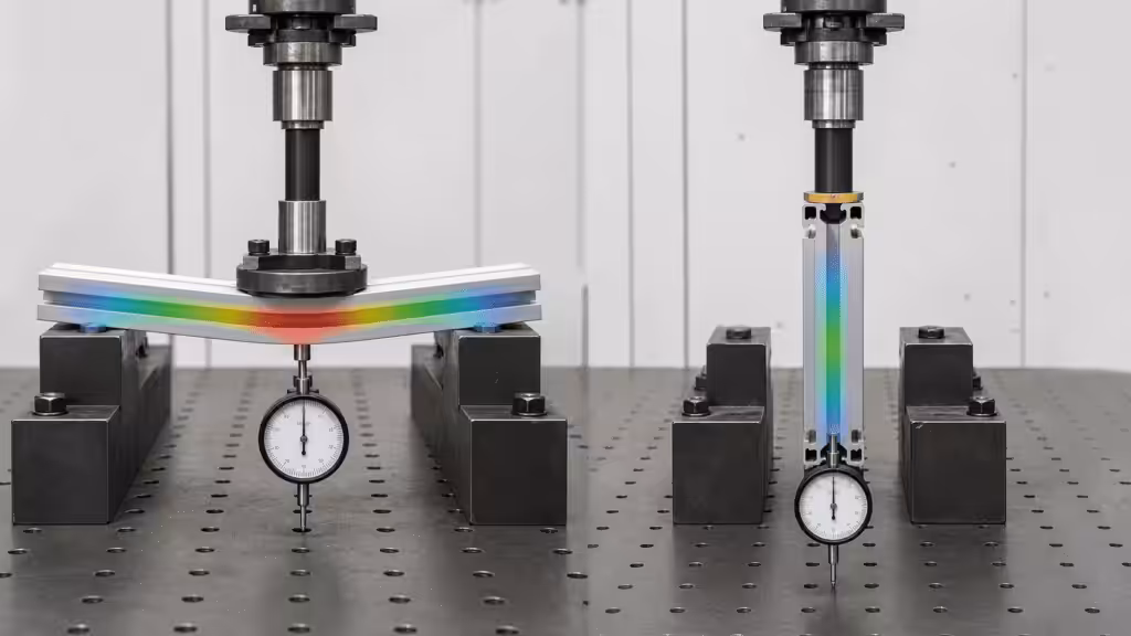 Strong-axis and weak-axis orientation comparison for T-slot aluminum beam deflection