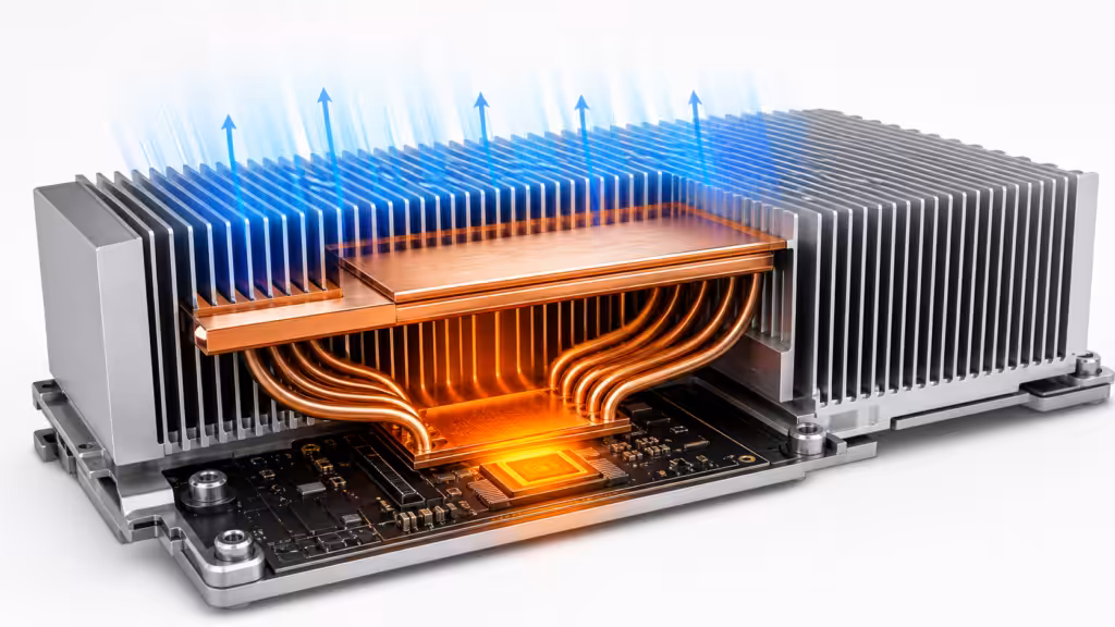 Hybrid extruded aluminum heat sink with heat pipes and vapor chamber for high power electronics