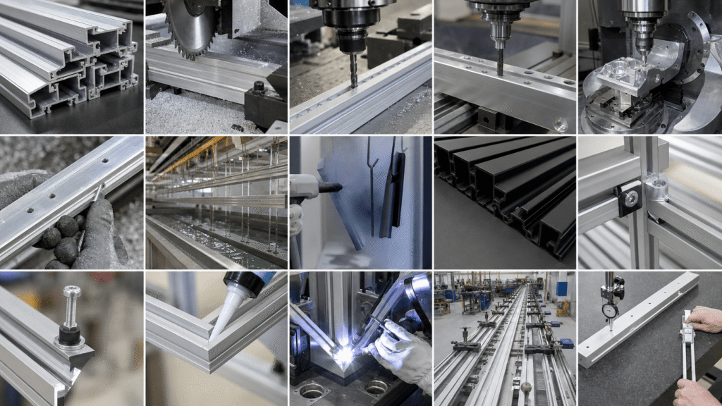 Aluminum channel extrusion machining, finishing, joining, and assembly processes