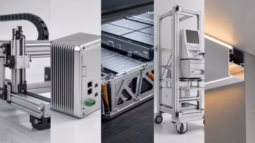 Custom aluminum profiles used across five precision manufacturing industries.