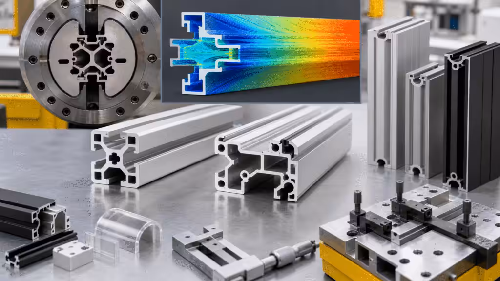 Standard T-slot profile compared with a custom aluminum extrusion featuring integrated channels and datums