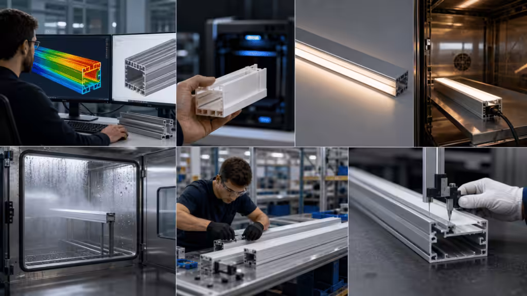 Custom LED aluminum profile workflow from simulation to final inspection