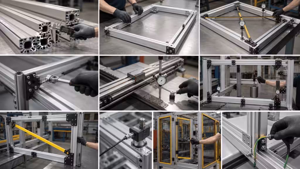 First-article assembly and engineering validation of a T-slot aluminum machine frame