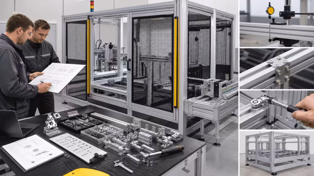 Approved T-slot aluminum automation frame after dimensional and structural validation