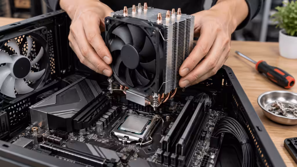 Installing a CPU heatsink on a motherboard